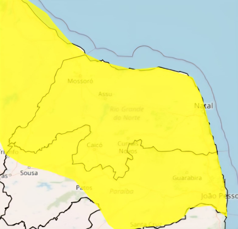 INMET emite alerta de chuvas intensas para todo o Rio Grande do Norte