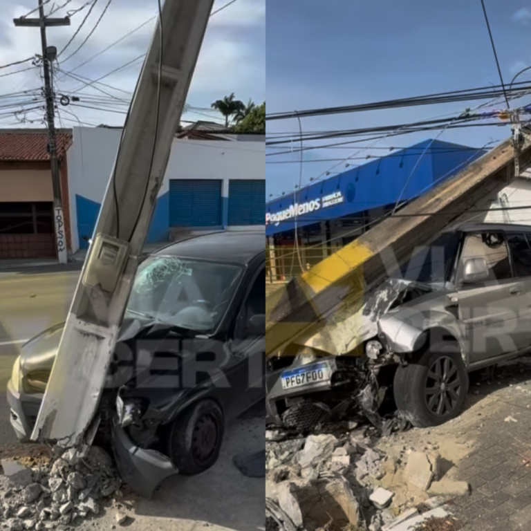 Dois acidentes com carros que bateram em postes são registrados em Natal